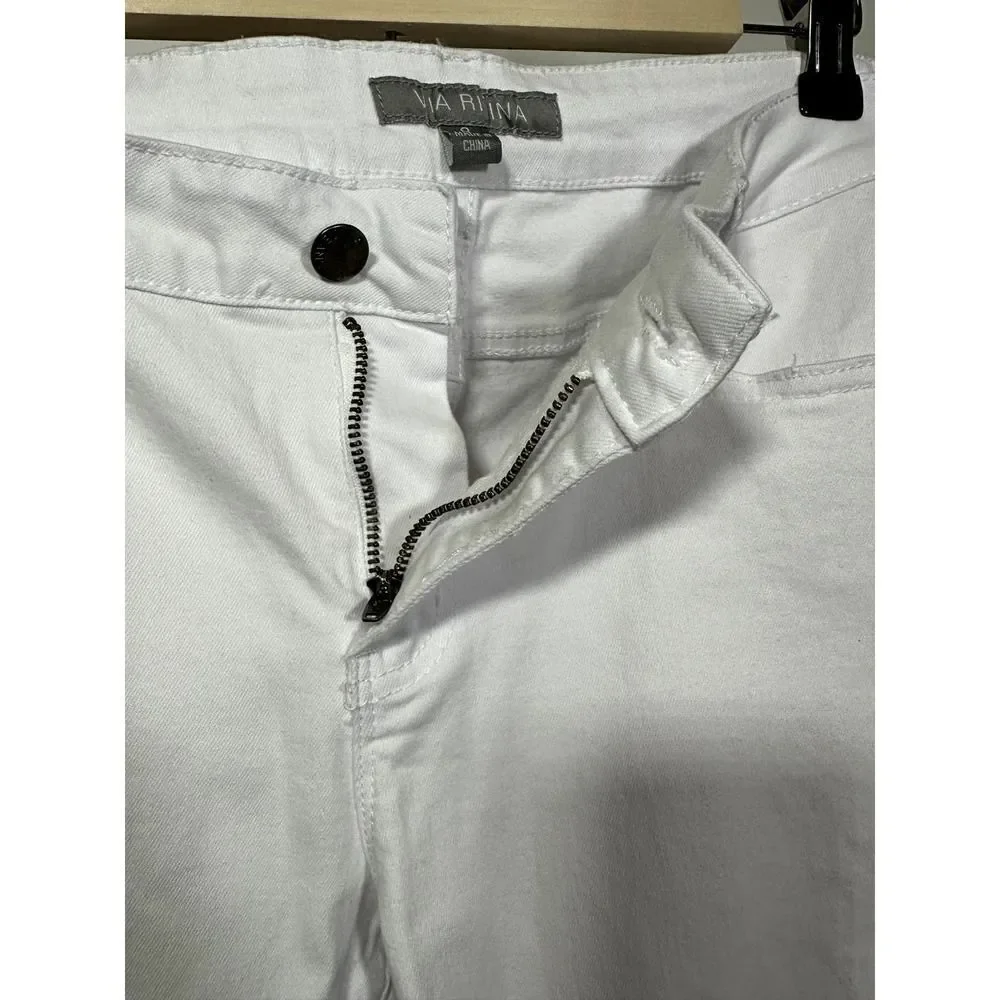VIA RITINA Women's Tiered Frayed Hem Cropped Jeans White Size 8